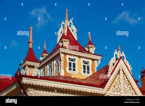 Russia, Tomsk Federation, Tomsk, wooden architecture, the Peacock house on Krasnoarmeiskaia ...