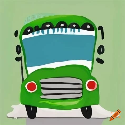 Digital painting of a green bus on Craiyon