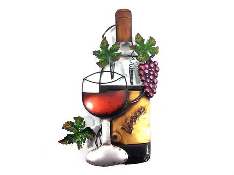 Metal Wall Art - Wine Glass Bottle And Purple Grape Scene