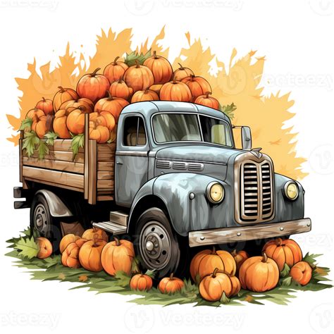 Pickup Truck Pumpkins Watercolor Clipart AI Generative 27237605 PNG