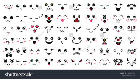 Kawaii Cute Faces Manga Style Eyes Stock Vector (Royalty Free ...