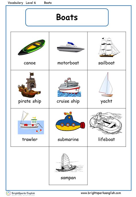 Boats English Vocabulary Worksheet – English Treasure Trove