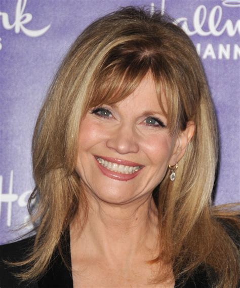 Markie Post Medium Straight Blonde Hairstyle with Razor Cut Bangs