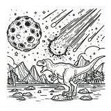 T Rex Dinosaur Roaring At Moment Of Asteroid Impact 🦖💥☄️ Coloring Page sketch template