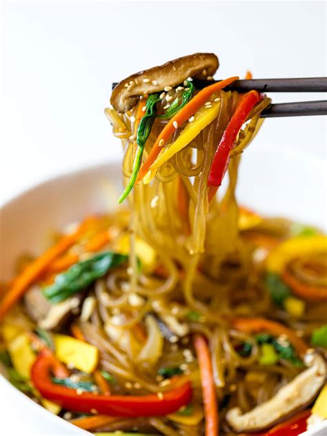 Easy Japchae (Korean glass noodle stir fry) - Drive Me Hungry