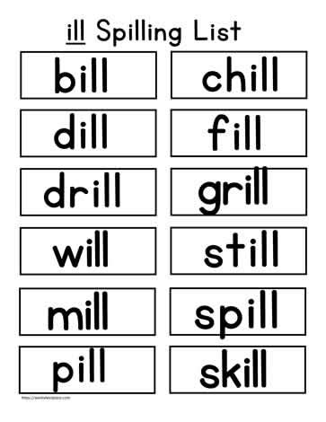 ill Spelling List Worksheets