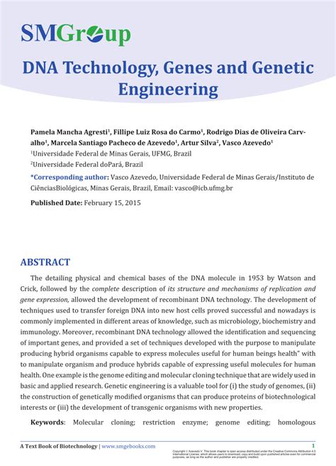 (PDF) DNA Technology, Genes and Genetic Engineering