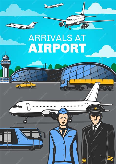 Premium Vector | Aviation airport airplanes and aircrew poster