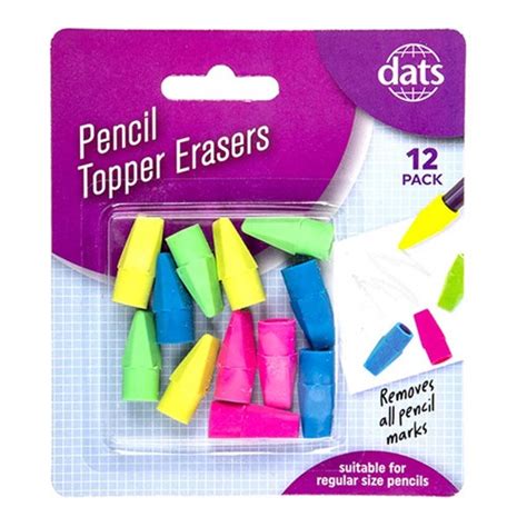 52267 - Eraser Pencil Topper 12pk Mixed Cols - Dats