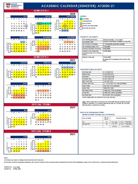 NTU Academic Calendar - AY2020-21 (Semester) | PDF | Observances | Holidays