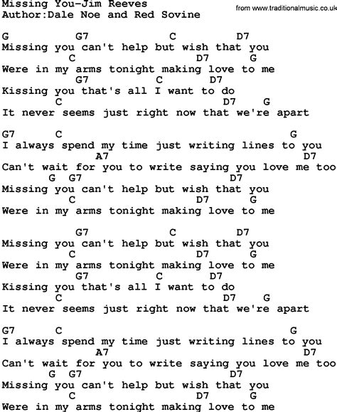 Country Music:Missing You-Jim Reeves Lyrics and Chords