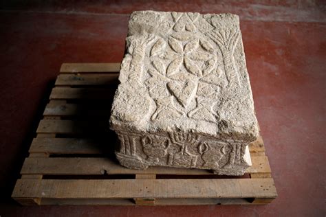 The Magdala Stone is seen during a media tour presenting significant ...