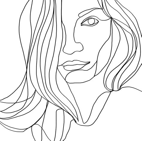 self-portrait continuous line drawing, black and white line drawing | Self portrait drawing ...