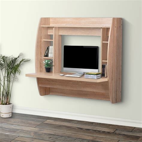 DEVAISE Wall Mounted Floating Computer Desk with Storage / Oak ...