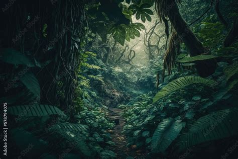 Tropical rainforest with vines, wallpaper. Stock Illustration | Adobe Stock