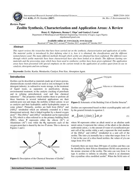 (PDF) Zeolite Synthesis, Characterisation and Application Areas: A Review