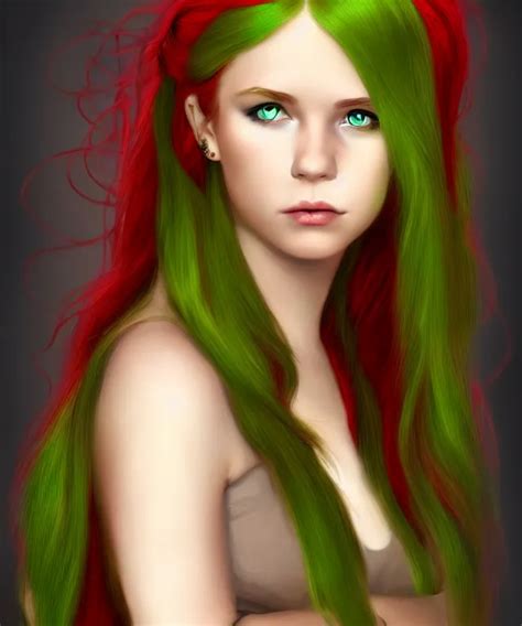 Fae teenage girl, portrait, face, long red hair, green | Stable ...