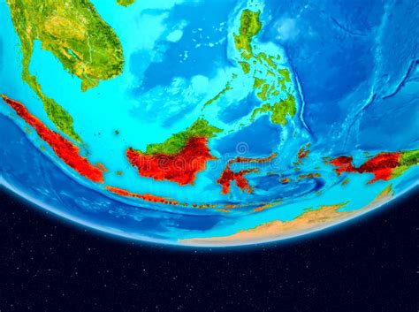 Satellite View of Indonesia in Red Stock Illustration - Illustration of world, orbit: 113013968