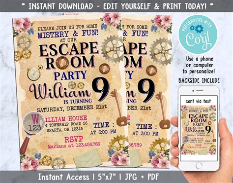 Escape Room Birthday Invitation Girls Escape Room Mystery - Etsy