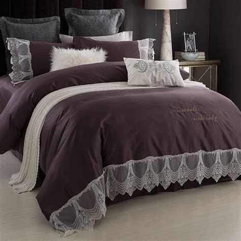 Aliexpress.com : Buy Brown with lace edgeembroidery bedding sets Queen ...