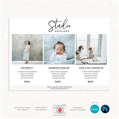 Studio Sessions Price List Template – Strawberry Kit