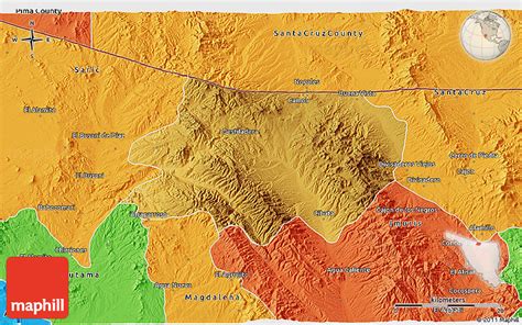 Physical 3D Map of Nogales, political outside