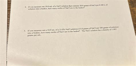 Solved 1. ﻿If you measure out 10.0mL ﻿of a NaCl solution | Chegg.com