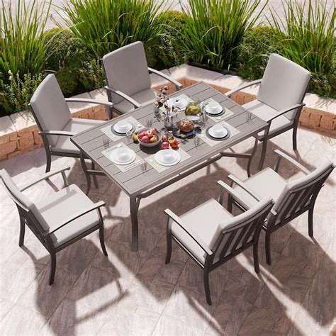 EGEIROSLIFE Brown 7-Piece Aluminum Outdoor Dining Set with Rectangle ...