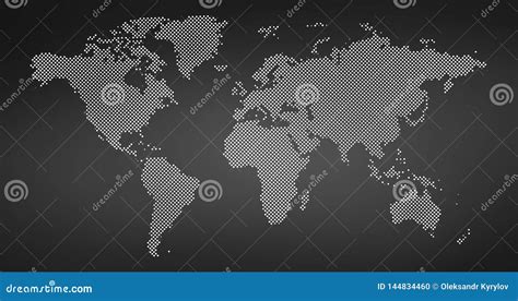 Black Halftone Dotted World Map. Vector Illustration. Dotted Map In Flat Design. Vector ...