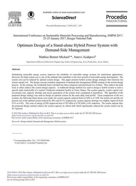 (PDF) Optimum Design of a Stand-alone Hybrid Power System with Demand-side Management