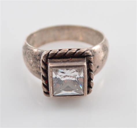 7.3g Solid Silver Silpada Square Bezel Set CZ with Twisted Rope Halo Sterling Ring Size 7.75 ...