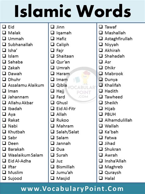 Islamic Words In English. Islamic Words of Love - Vocabulary Point