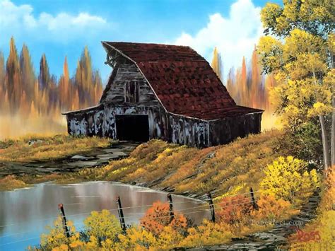 rustic barn Style of Bob Ross Painting in Oil for Sale