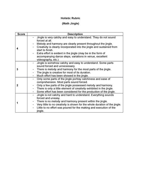 Holistic Rubric - Holistic Rubric (Math Jingle) ScoreDescription 4 ...