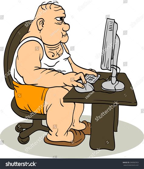 Fat Man Sitting Computer Internet Troll Stock Vector (Royalty Free ...