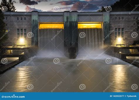 Small Hydro Dam Electricity Power Station with Beautiful Sunset Stock ...