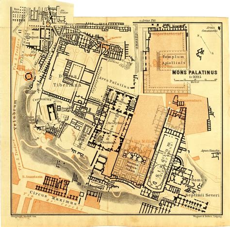 Palatine Hill 1909 Vintage Map Ancient Rome Archeological