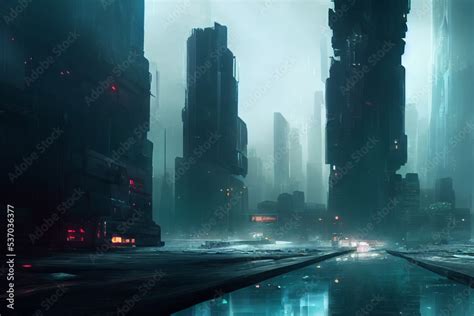 Apocalyptic Futuristic City Concept Art Background Image Stock Illustration | Adobe Stock