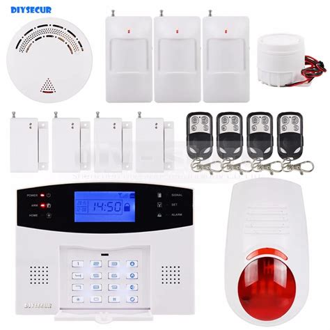 DIYSECUR 433MHz Wireless & Wired GSM SMS Home Security Alarm System Kit + Smoke Sensor + 4 ...