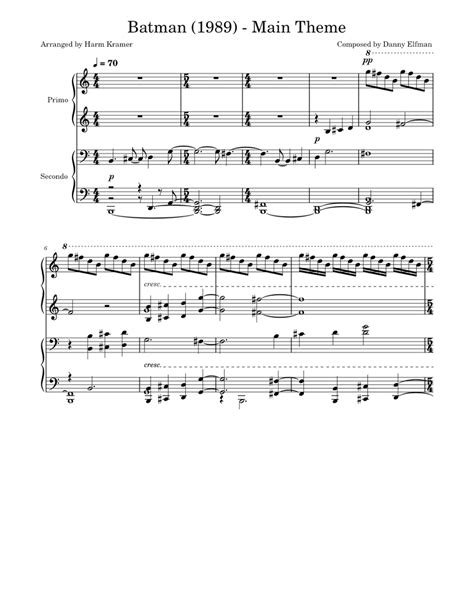 Batman (1989) Main Theme - for quatre mains Sheet music for Piano (Piano Duo) | Musescore.com