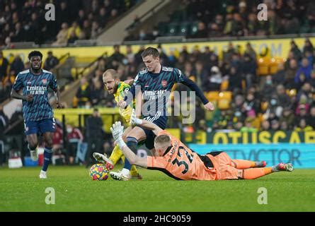 Arsenal goalkeeper Aaron Ramsdale saves from Liverpool's Ibrahima Konate late in the game during ...