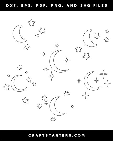 Moon And Stars Outline Patterns: DFX, EPS, PDF, PNG, and SVG Cut Files