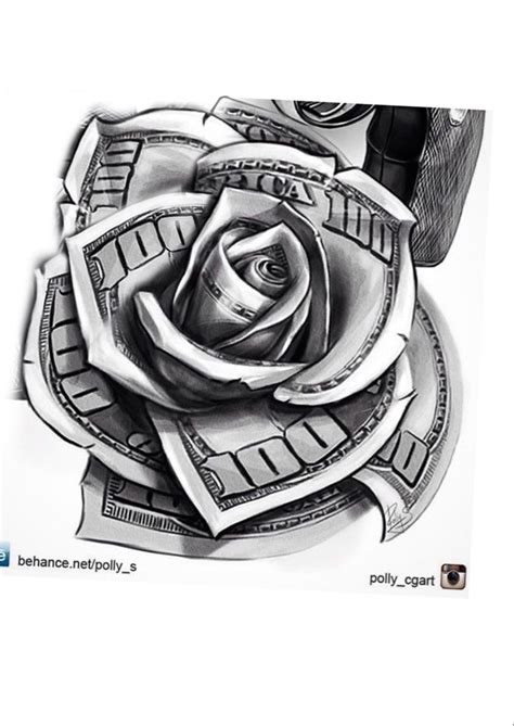 100 Dollar Bill Rose Tattoo Stencil - Design Talk