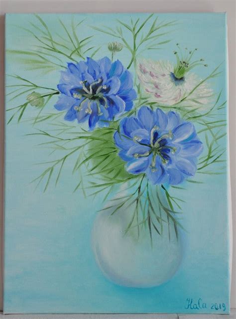 Nigella flowers Painting by Nataliia Salamin | Saatchi Art