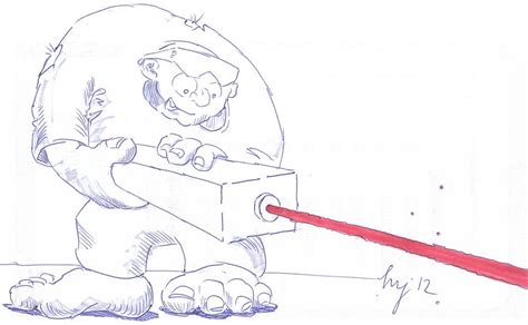 Ogre with Laser Cartoon Drawing by Mike Jory