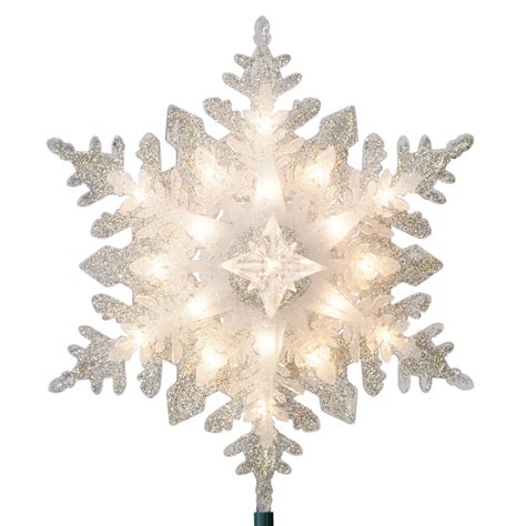 GE 11-in Silver Lighted Plastic Snowflake Christmas Tree Topper with White Incandescent Lights ...
