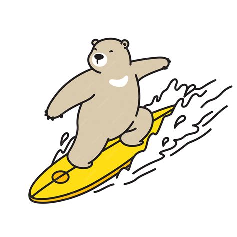 Premium Vector | Bear vector Polar Bear surf wave cartoon