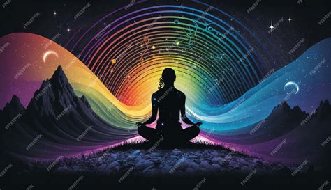 Premium AI Image | A woman meditating in front of rainbow colors