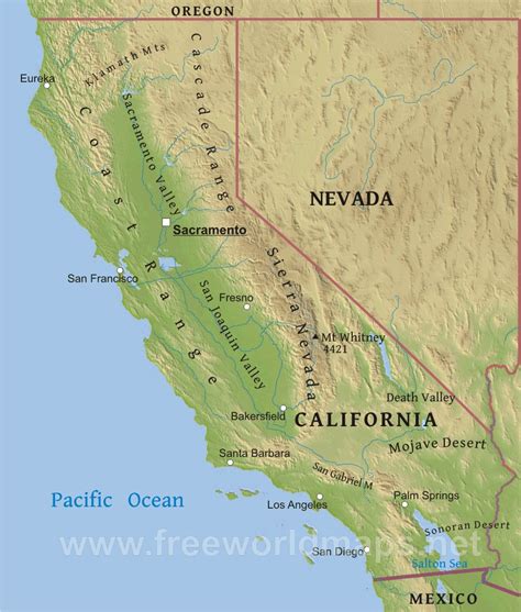 Physical Map Of California - California Geography Map - Printable Maps