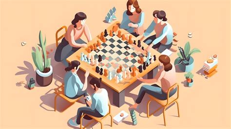 Premium AI Image | Isometric illustration of young people playing board ...